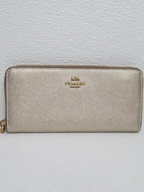 Coach Zip-Around Wallet Metallic Gold Leather NWOT